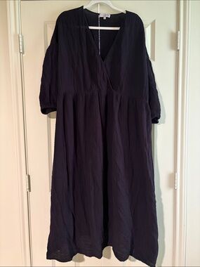 Michael Stars Black Women's V-Neck Midi Dress - Casual Relaxed Fit